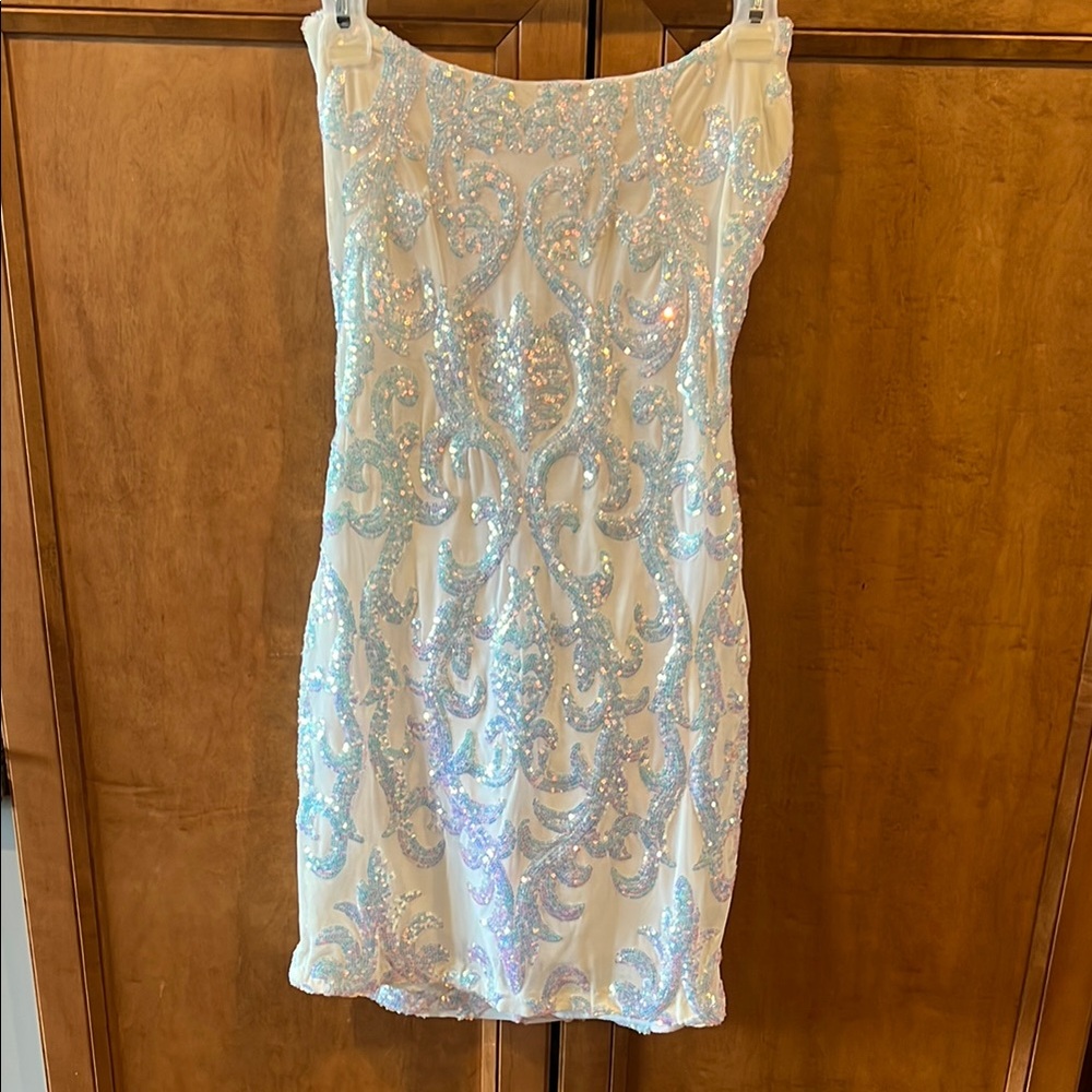 Elegant White and Silver Sequin Dress